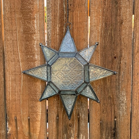 Vintage Large 12” Moroccan Star Textured Glass Tealight Candle Holder (Unused) - Picture 12 of 12